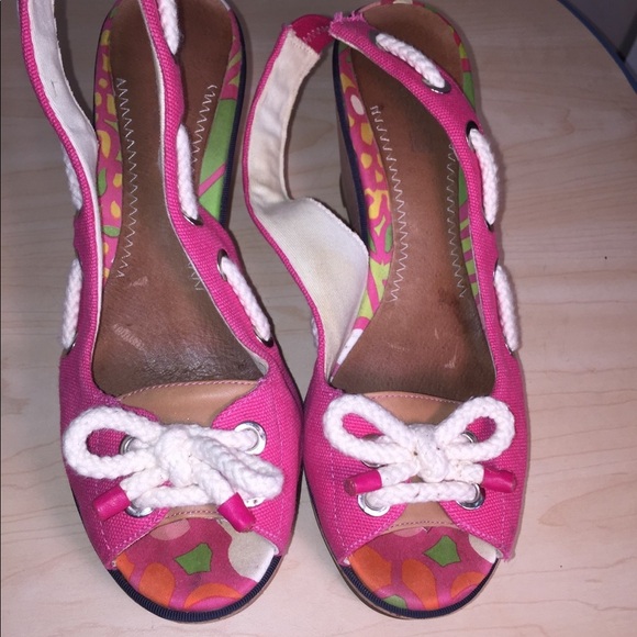 𝅺Pink sperry top sider wedge sandals size 8. - Picture 1 of 4